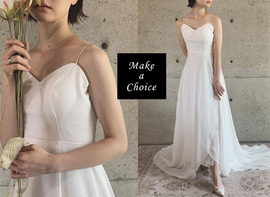 C180701【S-XL】【預購】簡約吊帶抹胸浪漫白色雪紡小拖尾輕婚紗輕禮服