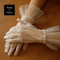 A230602【現貨】法式復古精紗蕾絲珍珠綴飾荷葉邊短手套。結婚晚宴新娘飾品派對【白色】_1 A230602【現貨】法式復古精紗蕾絲珍珠綴飾荷葉邊短手套。結婚晚宴新娘飾品派對【白色】_1
