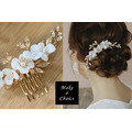 A231006【現貨】手工優雅白色陶瓷花水鑽珍珠金葉髮梳。新娘飾品派對表演寫真造型飾品 A231006【現貨】手工優雅白色陶瓷花水鑽珍珠金葉髮梳。新娘飾品派對表演寫真造型飾品