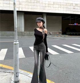 現貨無退換|美式復古刷色牛仔喇叭褲 現貨無退換|美式復古刷色牛仔喇叭褲