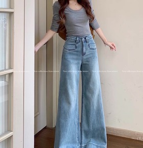 現貨無退換|韓版質感寬闊牛仔長褲 現貨無退換|韓版質感寬闊牛仔長褲