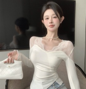 氣質蕾絲拼接不規則上衣 氣質蕾絲拼接不規則上衣