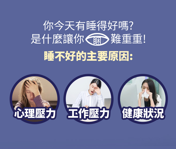 你今天睡得好嗎?睡不好的主要原因有三個,包括心理壓力、工作壓力、健康狀況