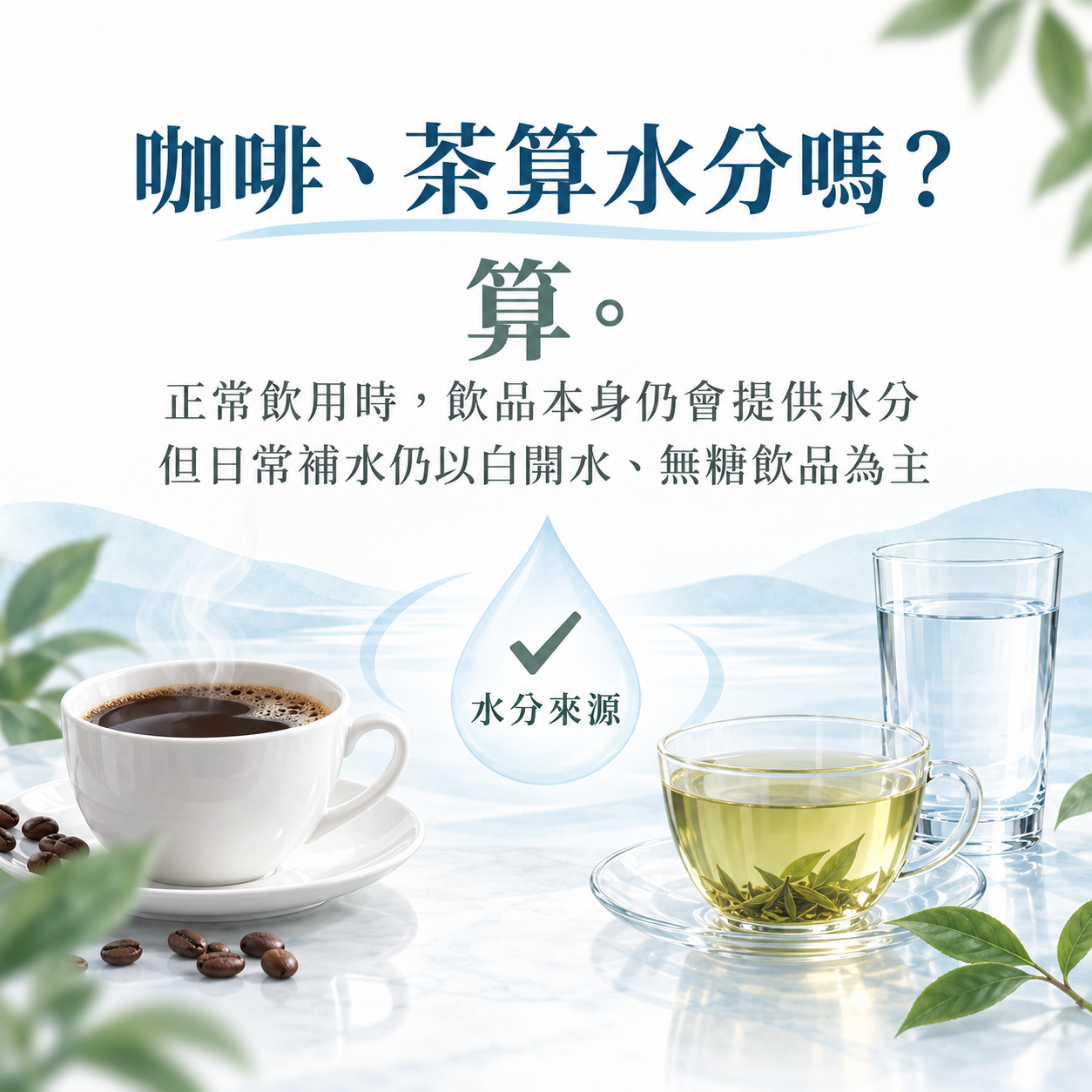 每日總水分包含飲水飲料湯品與食物中的水分