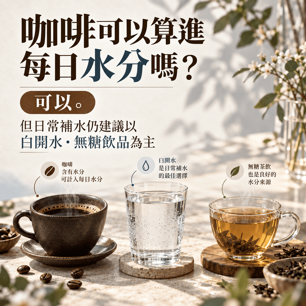 咖啡可以計入每日水分攝取但日常仍建議以水和無糖飲品為主
