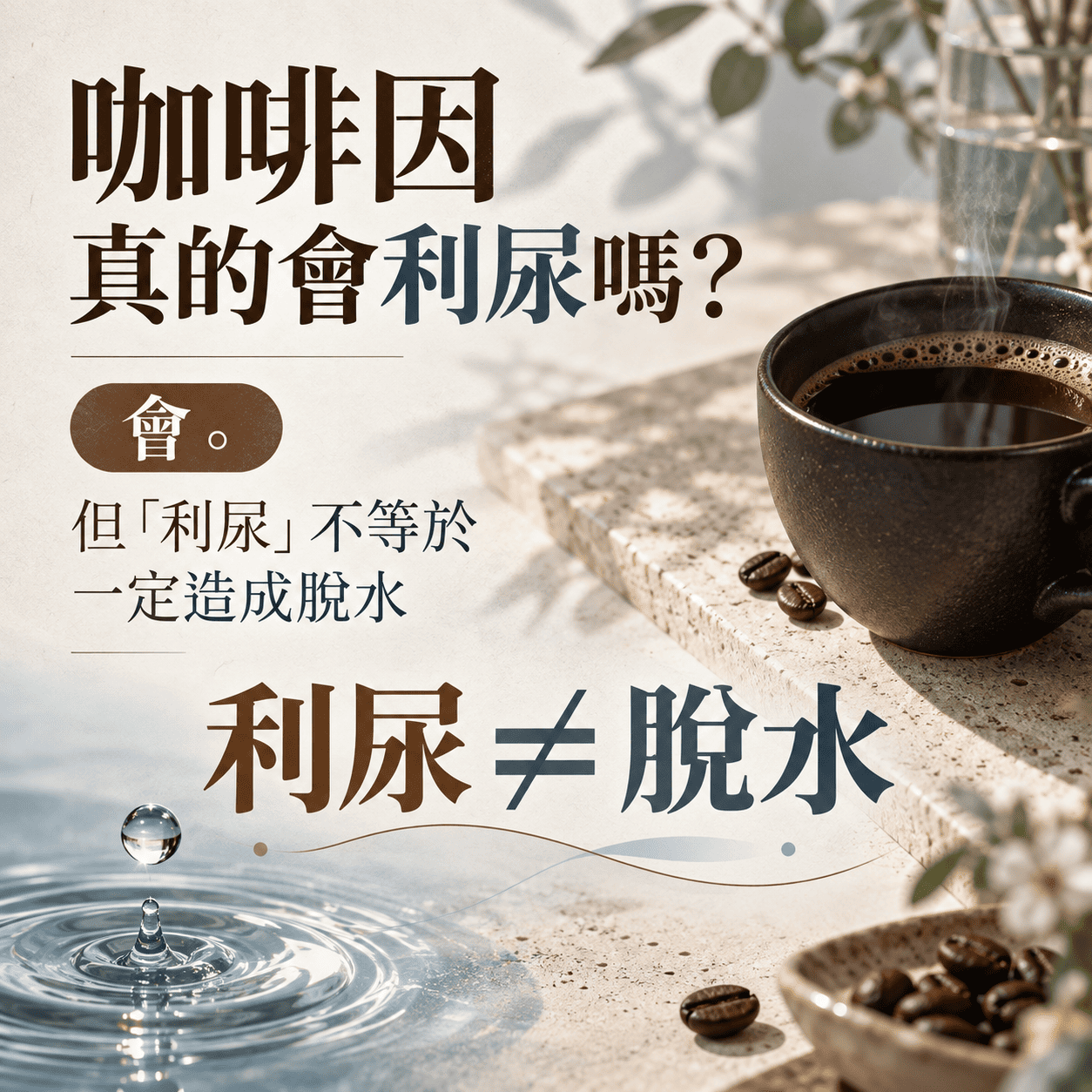 咖啡因具有利尿作用但利尿不等於一定造成脫水