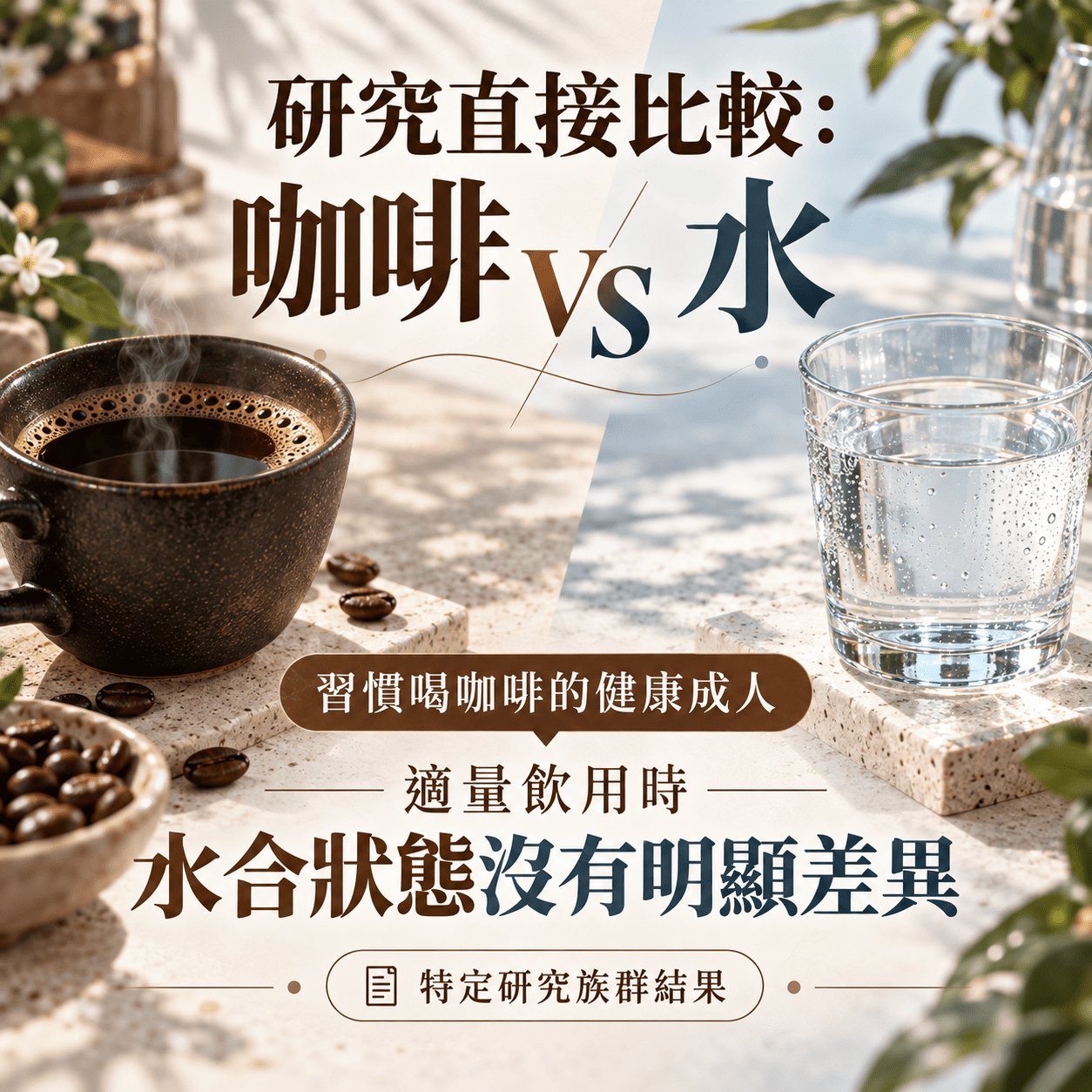 人體研究比較咖啡與水後在習慣喝咖啡的健康成人中水合狀態無明顯差異