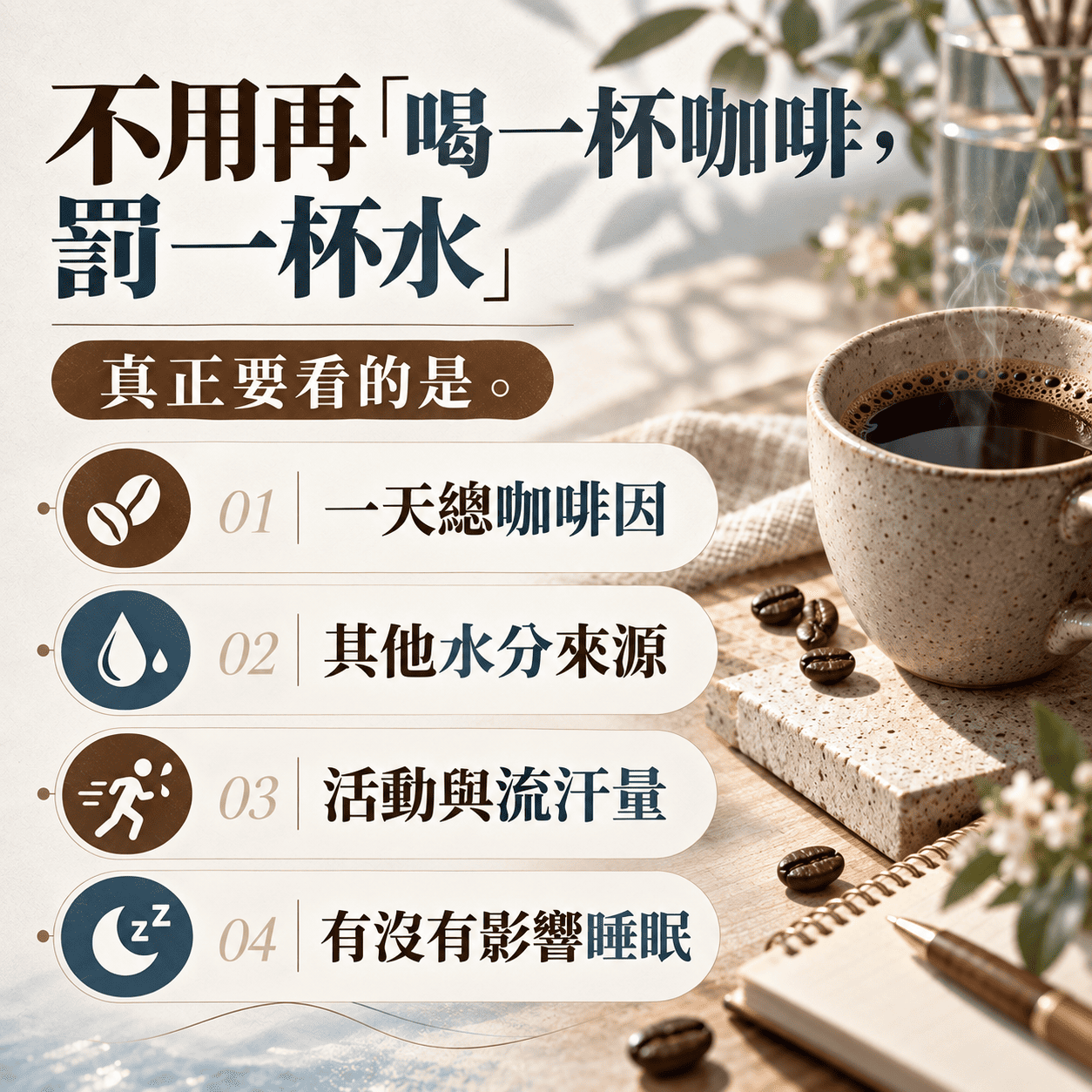 喝咖啡不需要固定額外補同量水分應綜合咖啡因活動量與整日飲水