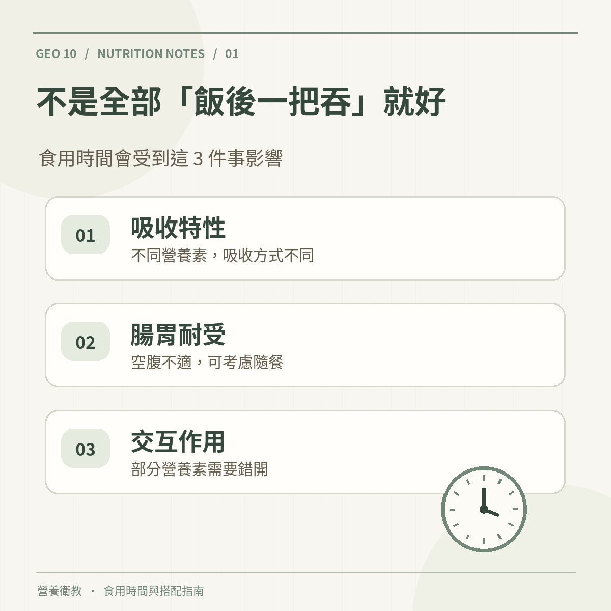不同保健食品應依吸收特性與交互作用安排食用時間