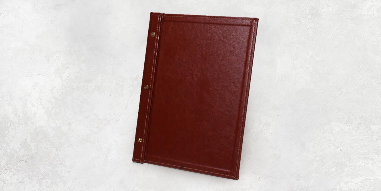 單邊壓條式 菜單 PU皮革 有底板 裝訂細節