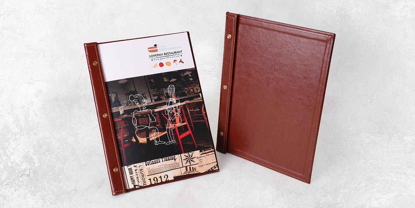 單邊壓條式 菜單封面 PU皮革 裝訂樣式