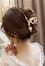 正韓 法式浪漫珍珠水晶花朵樹葉大抓夾