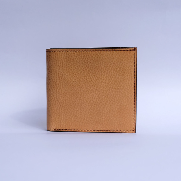 四卡全牛皮零錢袋短皮夾 乳酪黃/馬鞍棕 二つ折り財布-小銭入付