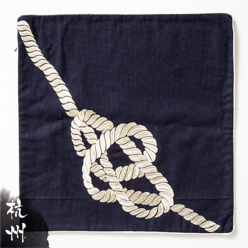 純天然棉麻刺繡抱枕套-海軍繩 (P04) 外銷歐美/特價商品/數量有限/售完不補