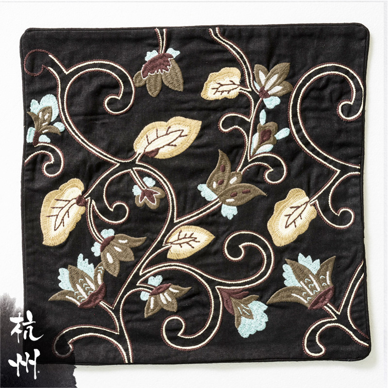 純天然棉麻刺繡抱枕套-繡花 (P02) 外銷歐美/特價商品/數量有限/售完不補