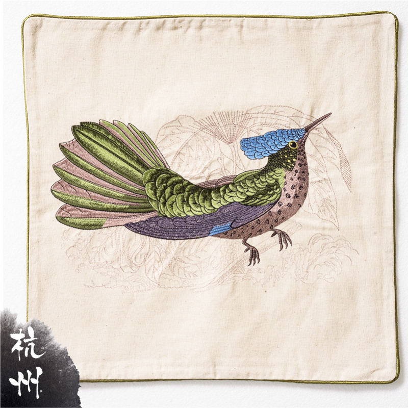 純天然棉麻刺繡抱枕套-花鳥卷 (P06) 外銷歐美/特價商品/數量有限/售完不補