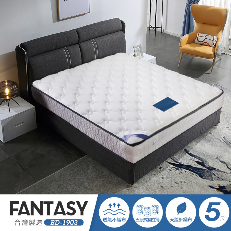 FANTASY 天絲針織布5尺標準雙人 5區段獨立筒設計 (BD-1903-5)台灣製造/高碳鋼彈簧十年保固
