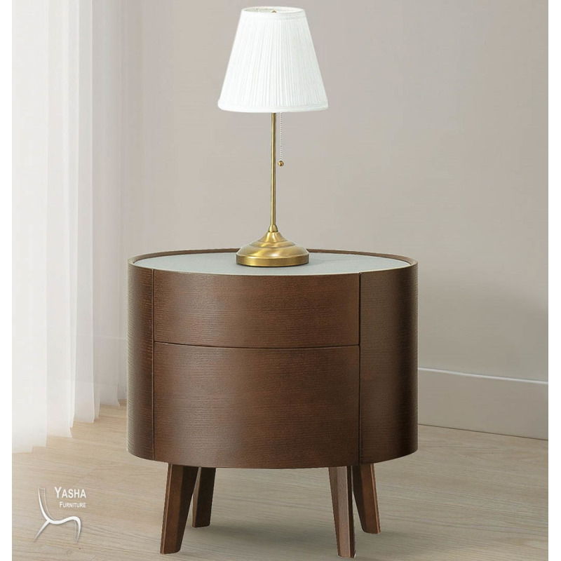 B17-01  漢米敦玻璃面床頭櫃 (橢圓二抽)