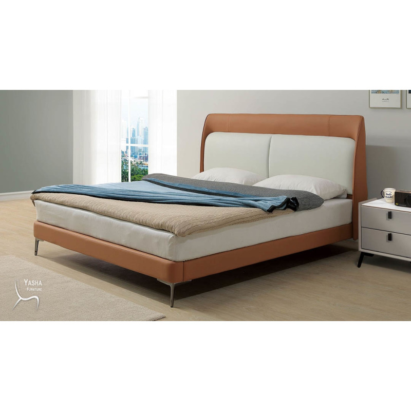 B1-03 格蘭傑6尺半牛皮床台 (ZG38)(橘/米白皮)