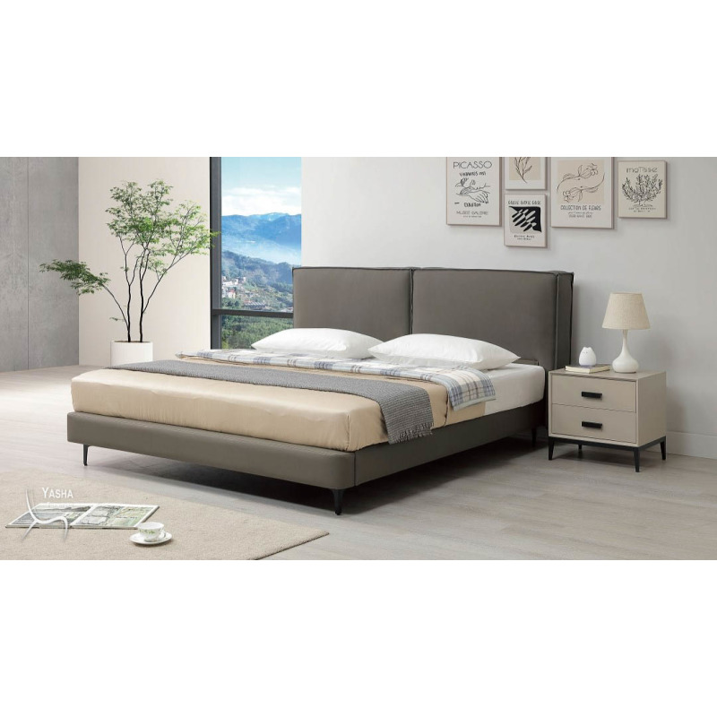 B8-02  亞利士6尺半牛皮床台 (816有腳)(齊邊)