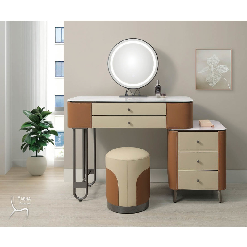 B24-02 羅貝卡3.3尺馬鞍皮伸縮鏡台 (含椅)(1號)(咖色)