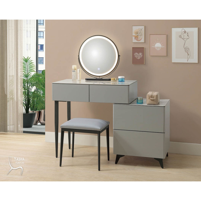 B26-03 安吉拉2.7尺岩板伸縮鏡台(含椅)(260)