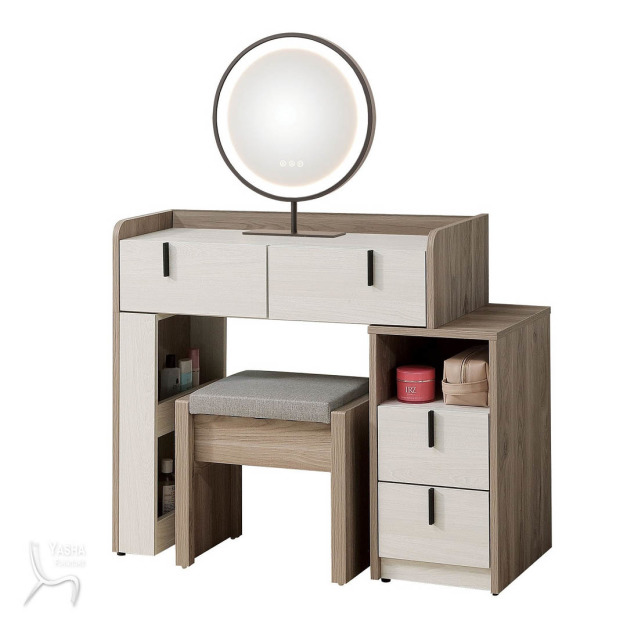 B68-01伊格絲2.7尺圓鏡伸縮鏡台 (含椅)