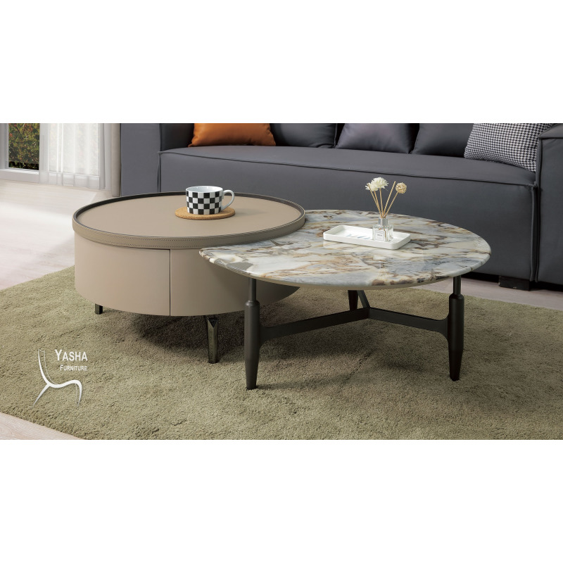 B247-03 艾斯特石面皮革茶几組 (9079 大＋小)