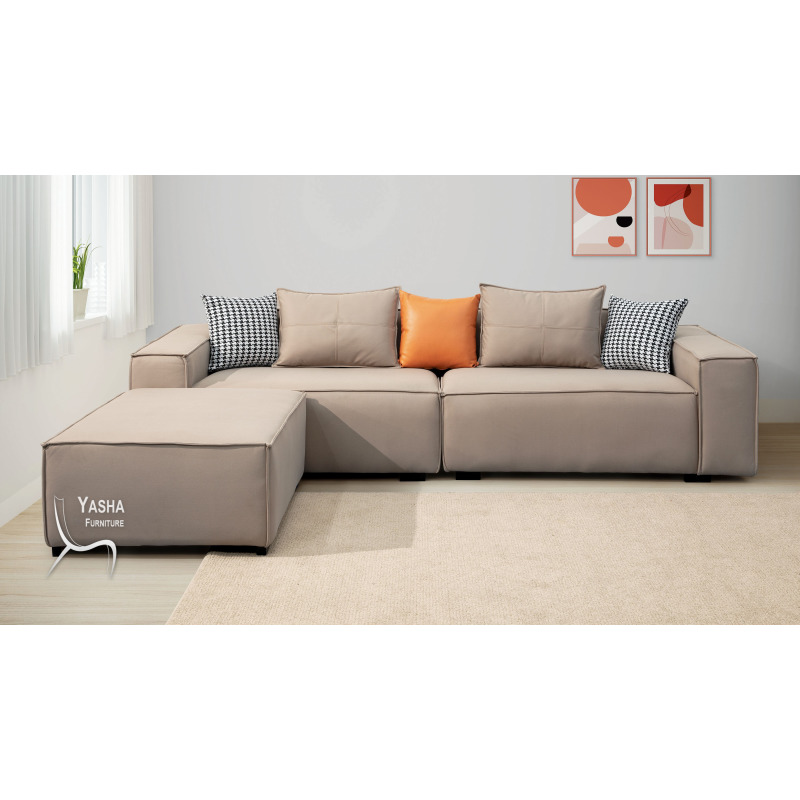 B217-01 格瑞塔L型科技布沙發 (6218多人+腳)(卡其色)