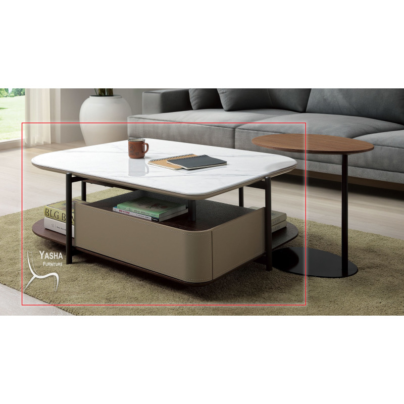 B263-01 黛米拉石面馬鞍皮大茶几 (2415大)