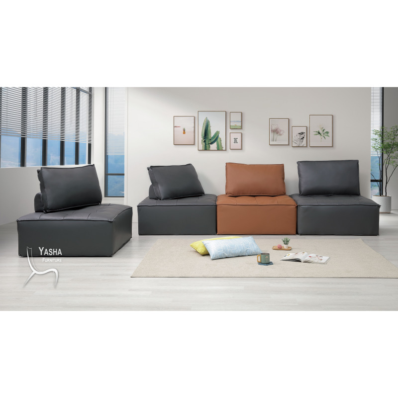 B216-04 采尼單人淺咖皮組合沙發 (H329棕)