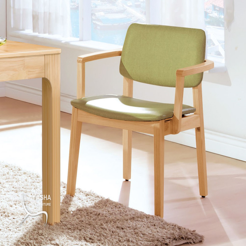 B522-03 莫德原木雙扶手亞麻皮餐椅 (955 原木)(綠皮)