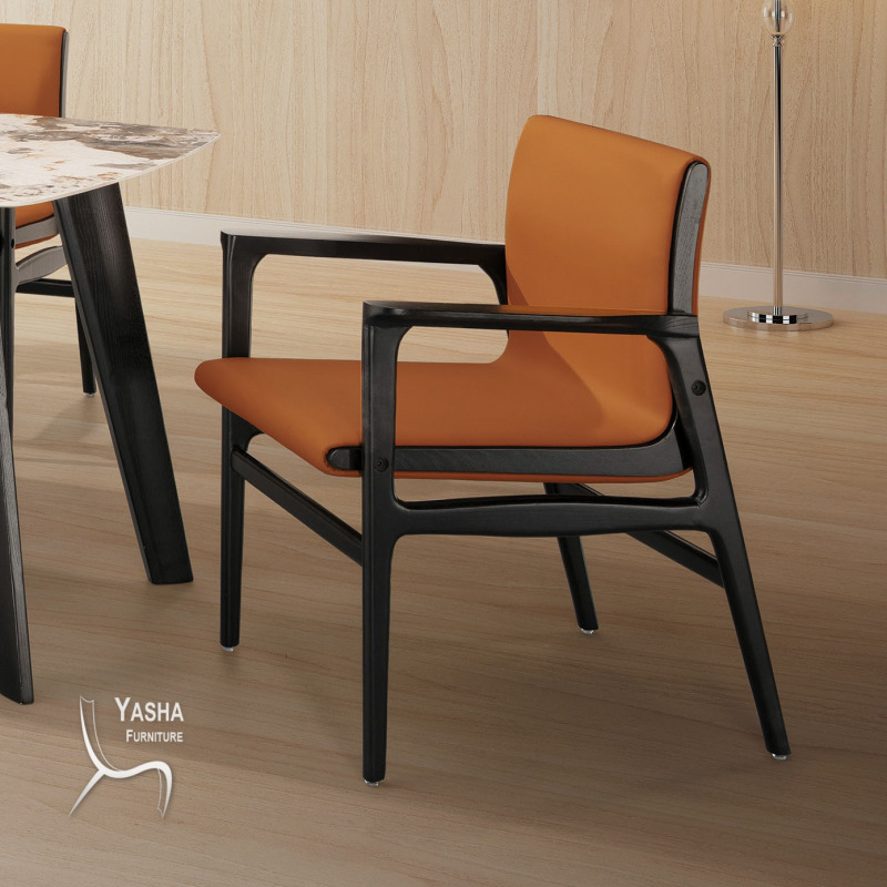 B496-03 約瑟夫實木雙扶手餐椅 (Y024-2)(橘色皮)