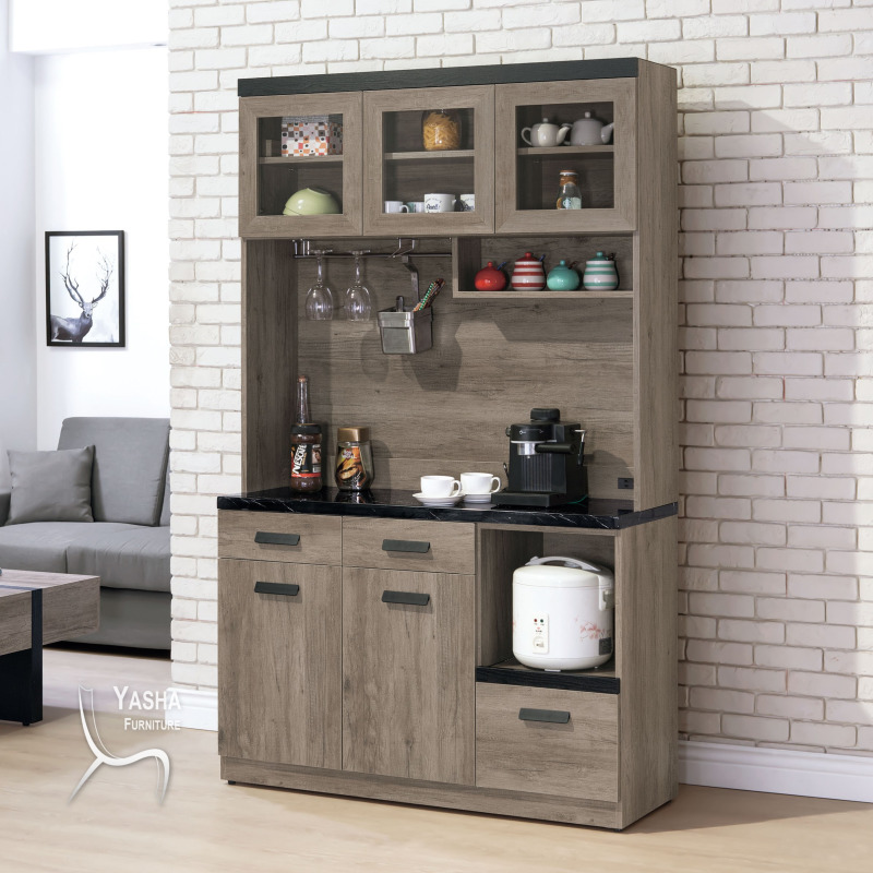 B457-04 狄恩石面4尺餐櫃 (B371+B374+黑石)