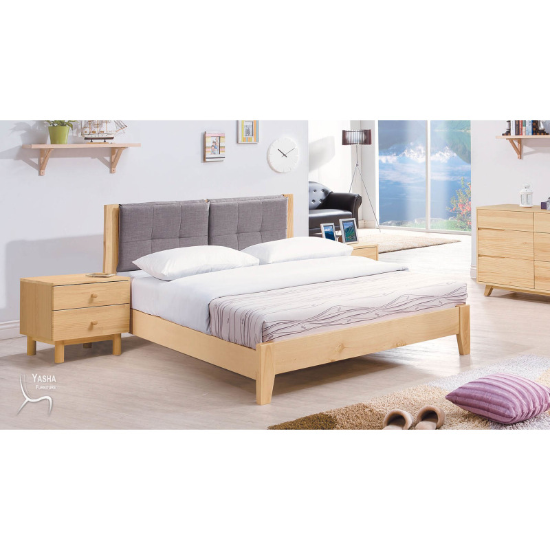 B147-02 凱西本色布面6尺床台(灰布格子)