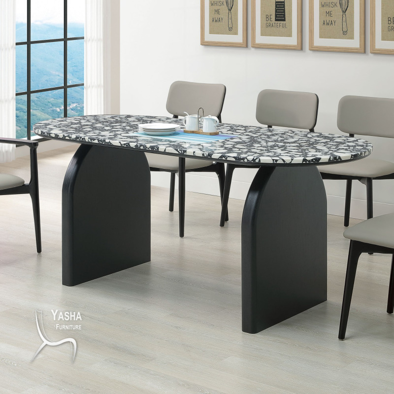 B480-01 莉迪亞6尺水磨石餐桌(CZ76)(黑)