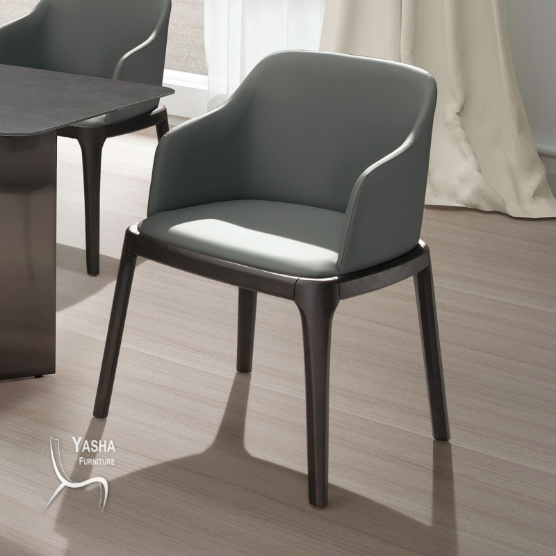 B494-06 拉斐爾實木雙扶手餐椅 (Y358-2)(淺灰皮)