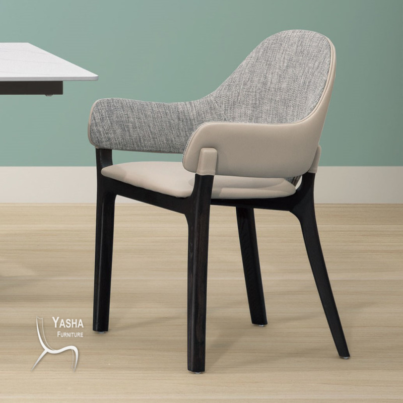 B498-03 赫菲斯實木餐椅 (Y423)(灰布／米白皮)