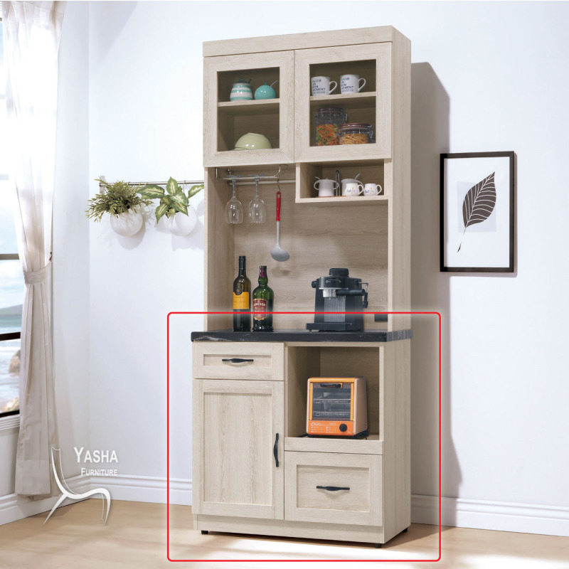 B452-07 潔西石面2.7尺餐櫃下座 (F152+黑石)