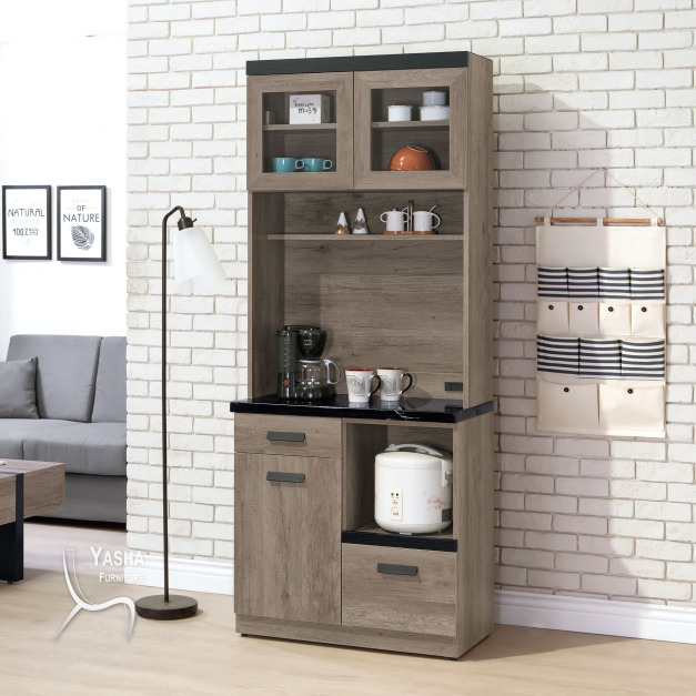 B457-06 狄恩石面2.7尺餐櫃 (B370+B373+黑石)