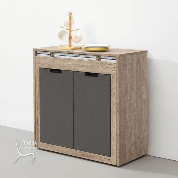 B424-03 雨果2.7尺伸縮桌收納櫃(H347)(碳燒/灰)