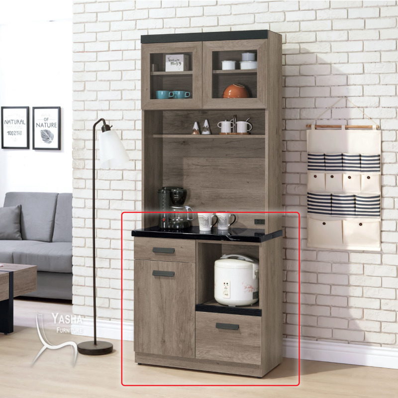 B457-07 狄恩石面2.7尺餐櫃下座 (B370+黑石)