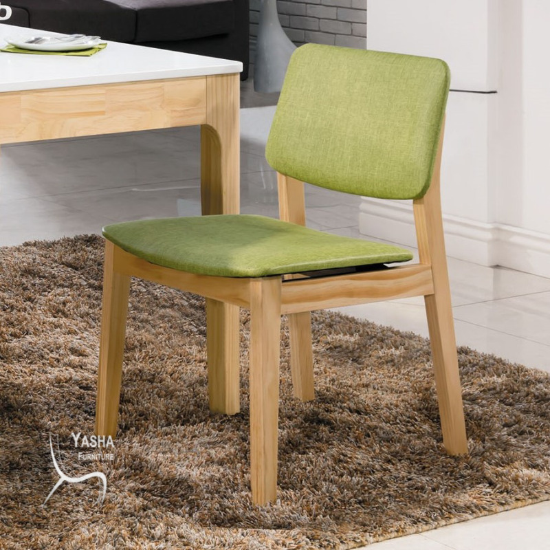 B521-02 史蒂夫原木亞麻皮餐椅(952 原木)(綠皮)