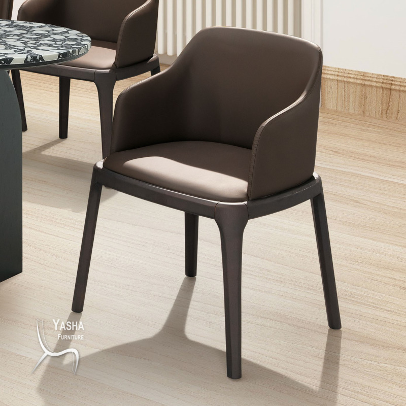 B493-05 拉斐爾實木雙扶手餐椅(Y358-2)(咖啡皮)