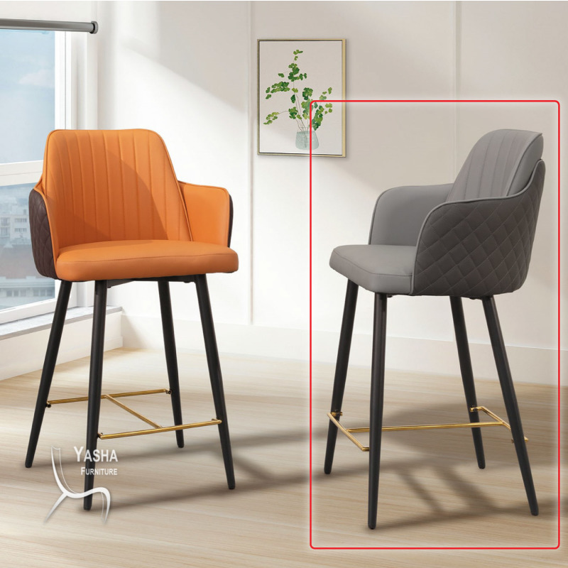 B549-10 史蒂夫吧椅 (M45)(灰皮)(金色腳踏)