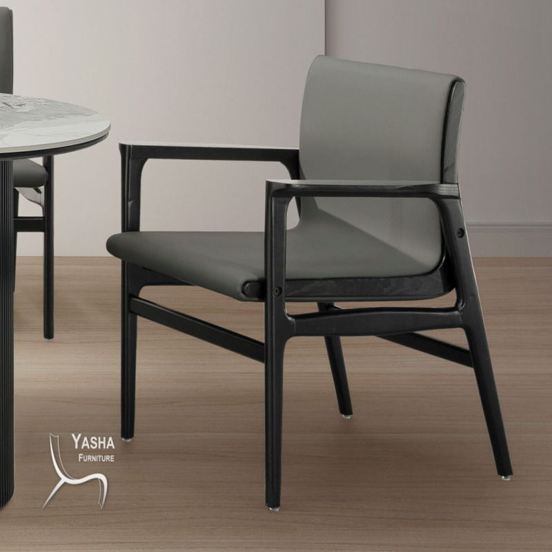 B482-03 約瑟夫實木雙扶手椅 (Y024-02)(灰色皮)