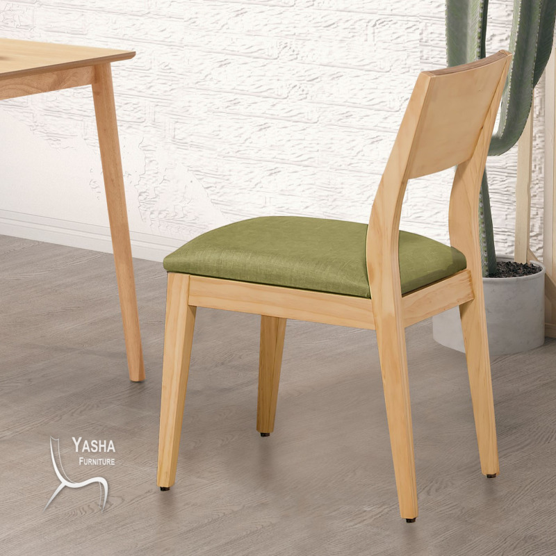 B524-06 喬伊原木餐椅 (綠亞麻紋皮) (HC05 原木)