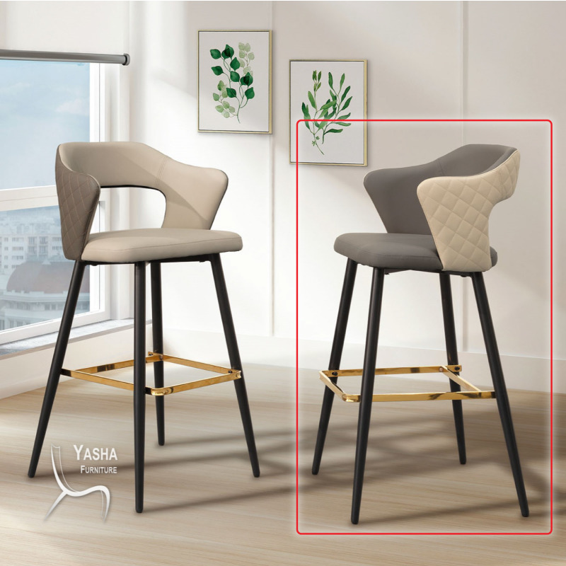 B549-02 卡瑞爾吧椅 (223)(背皮米色)(金色腳踏)