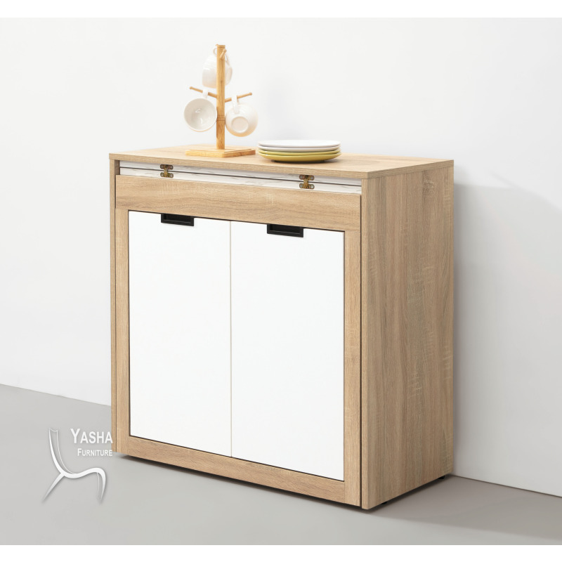 B423-03 雨果2.7尺伸縮功能桌收納櫃(H346)(原切/白)