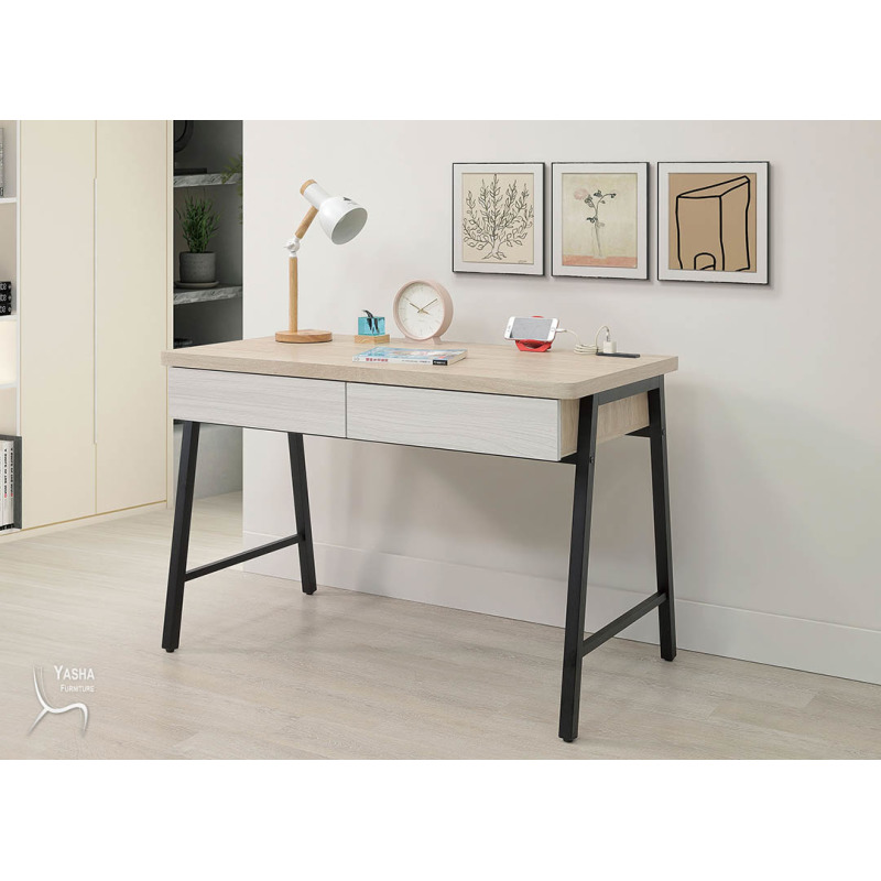 B553-03 萊米克雙色3.7尺鐵腳書桌  (HY941)